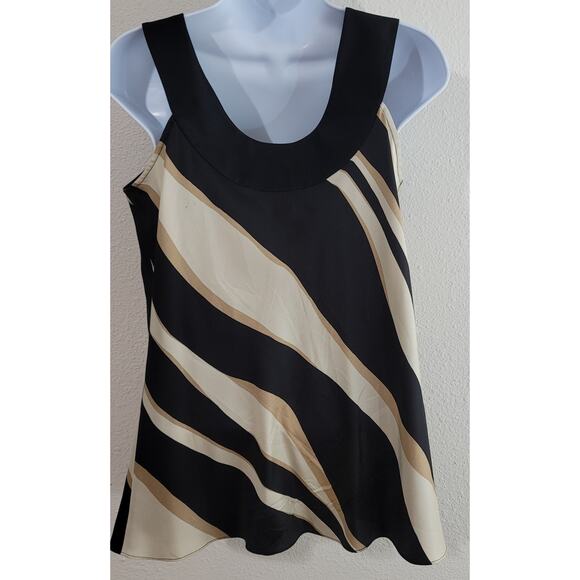 Nine West Black Gold Striped Sleeveless Top 100% Silk Pleated Front Lightweight - Picture 2 of 4